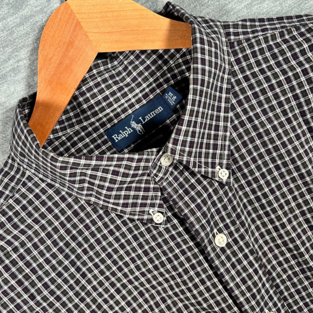 Ralph Lauren Button Down Shirt Mens 3X Big Blue Plaid Green Red Long Sleeve Pony
